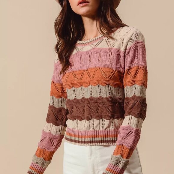 SO ME Multi Color Wavy Stripe Sweater Top - Picture 8 of 13